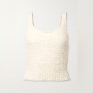 Skims cozy knit zip up, tank, and wide leg pant - BONE
